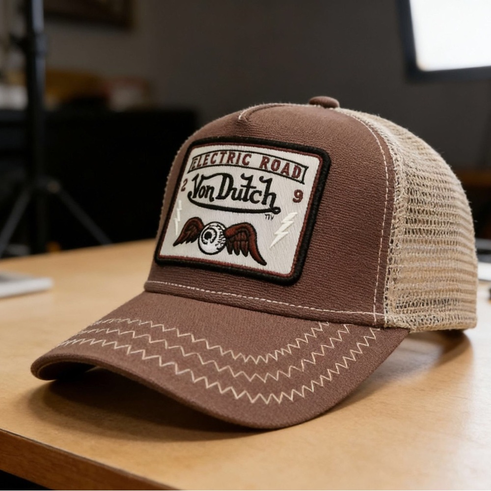 Von Dutch Brown and Beige Mesh Trucker Hat